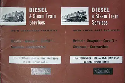 Cover of September 1961 Bristol to Carmarthen timetable