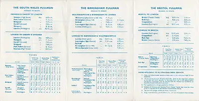 Inside of September 1961 Pullman timetable