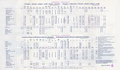 Inside of June 1962 Birmingham - South Wales timetable