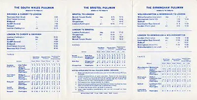 Inside of October 1962 Pullman timetable