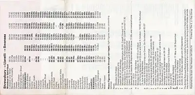 Inside  of May 1974 Central Wales Line timetable