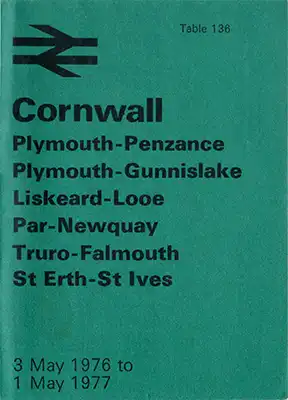 Cornwall May 1976 timetable front