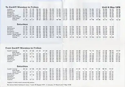 Coryton to Cardiff Bute Road May 1977 timetable inside