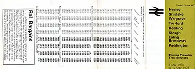 Outside of May 1978 Henley - Twyford - Paddington timetable