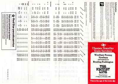 Outside of May 1982 Westbury - Paddington timetable